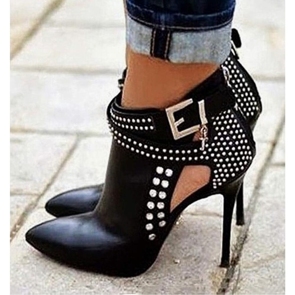 N. MSRP $56 NWB MIDNIGHT RHINESTONE STILETTO BREATHTAKING ANKLE-BOOTS ♡SIZE 10♡